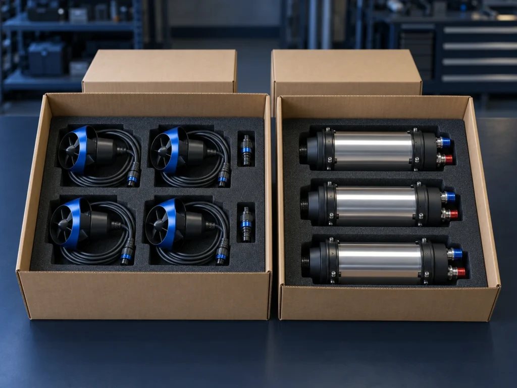 Batch of underwater robotics components packed in protective foam for wholesale shipment