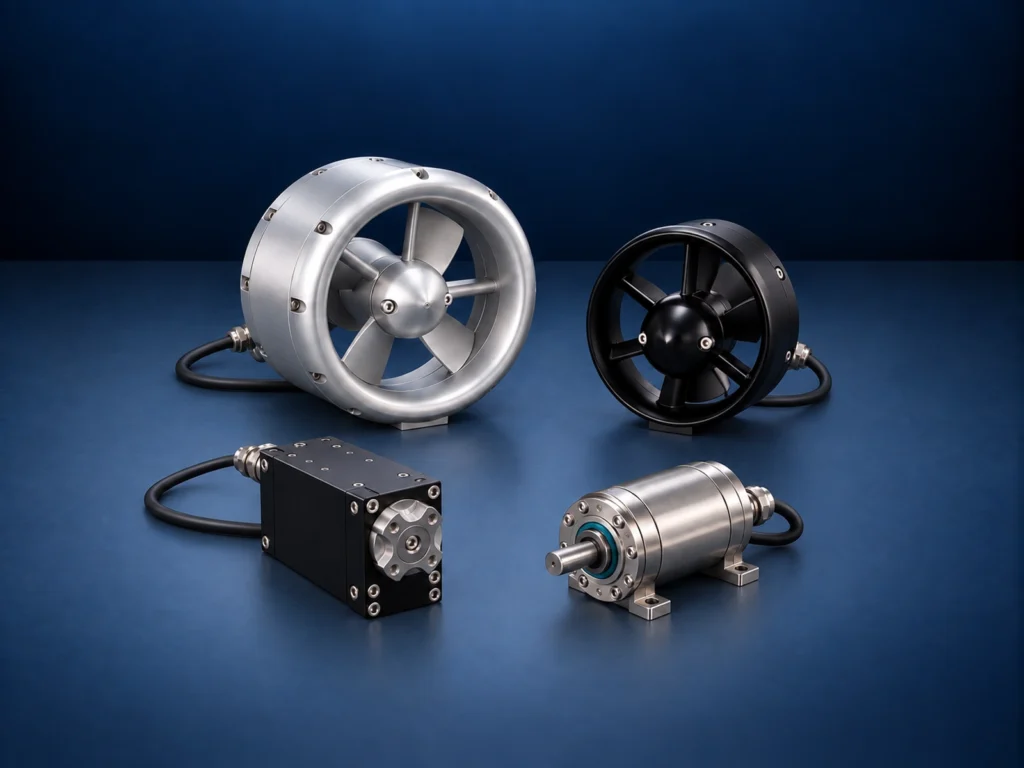 Ducted underwater thrusters, subsea servos and rotary actuators for ROV propulsion and motion