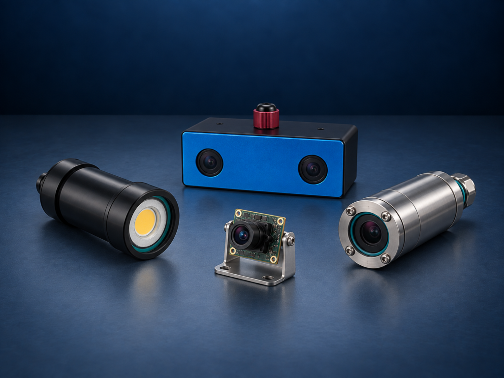 Underwater cameras, stereo vision hardware and subsea lighting modules for ROV systems