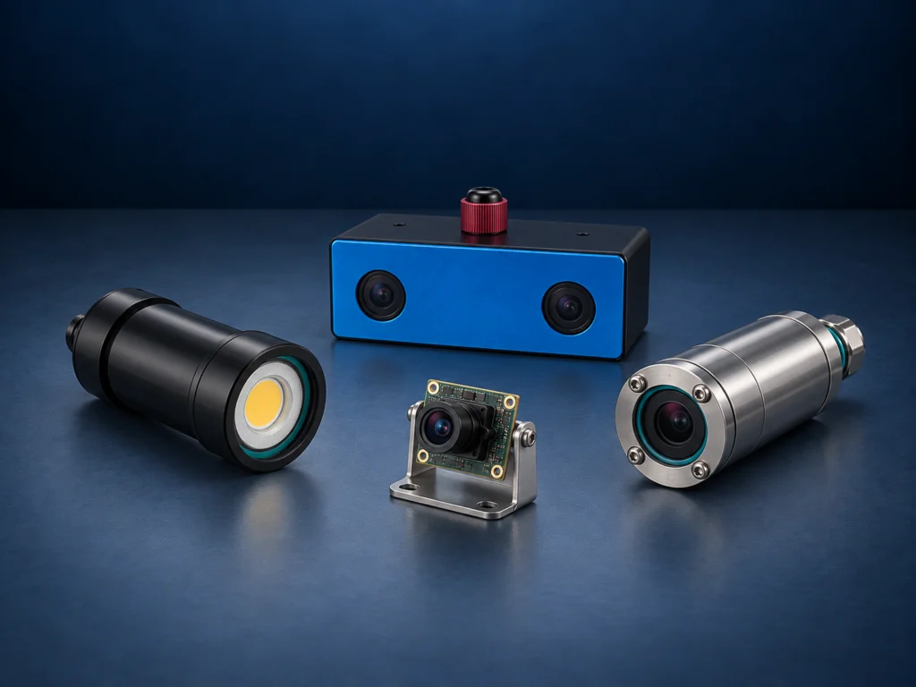 Underwater cameras, stereo vision hardware and subsea lighting modules for ROV systems