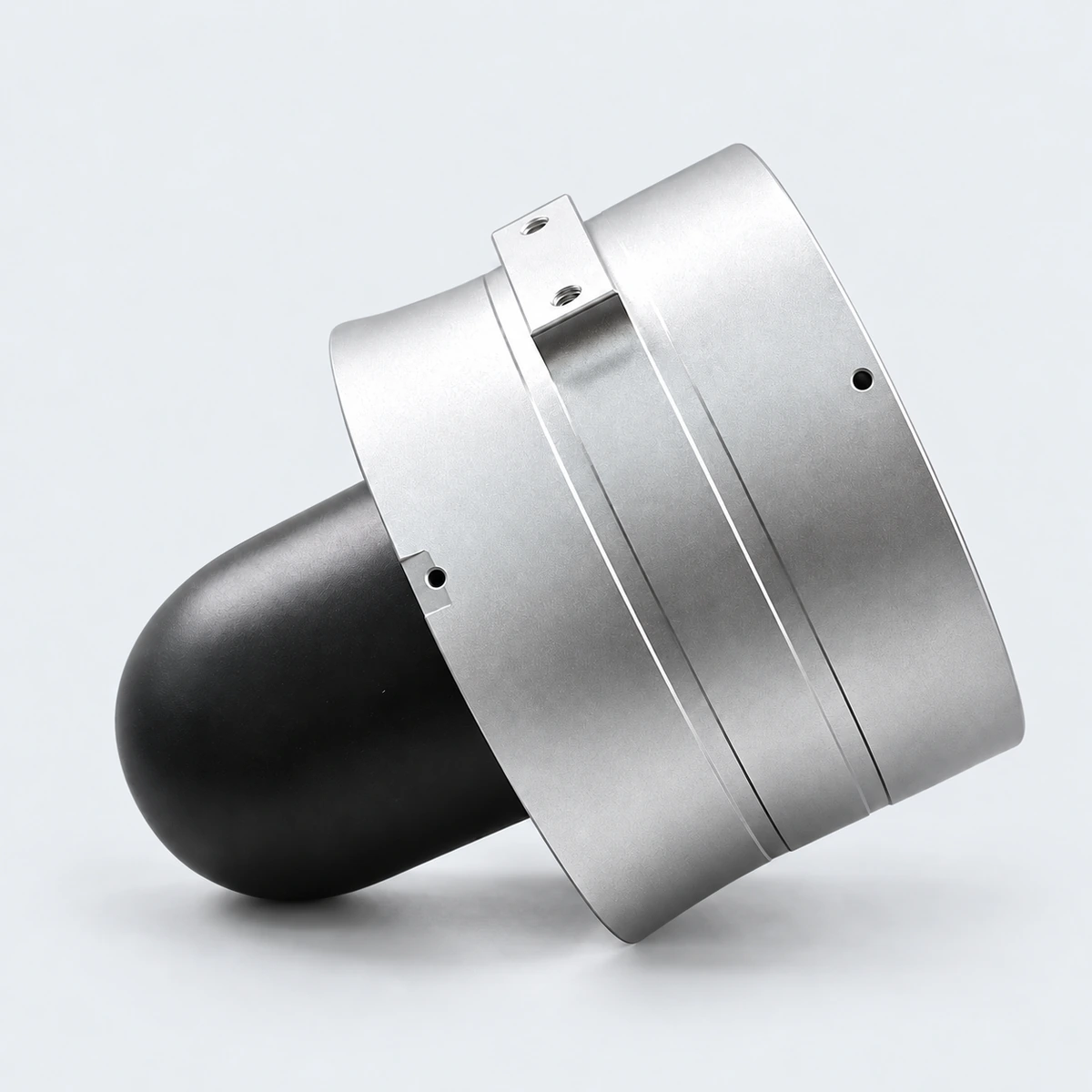 R58 PRO enclosed metal housing and two-hole mounting base, side view